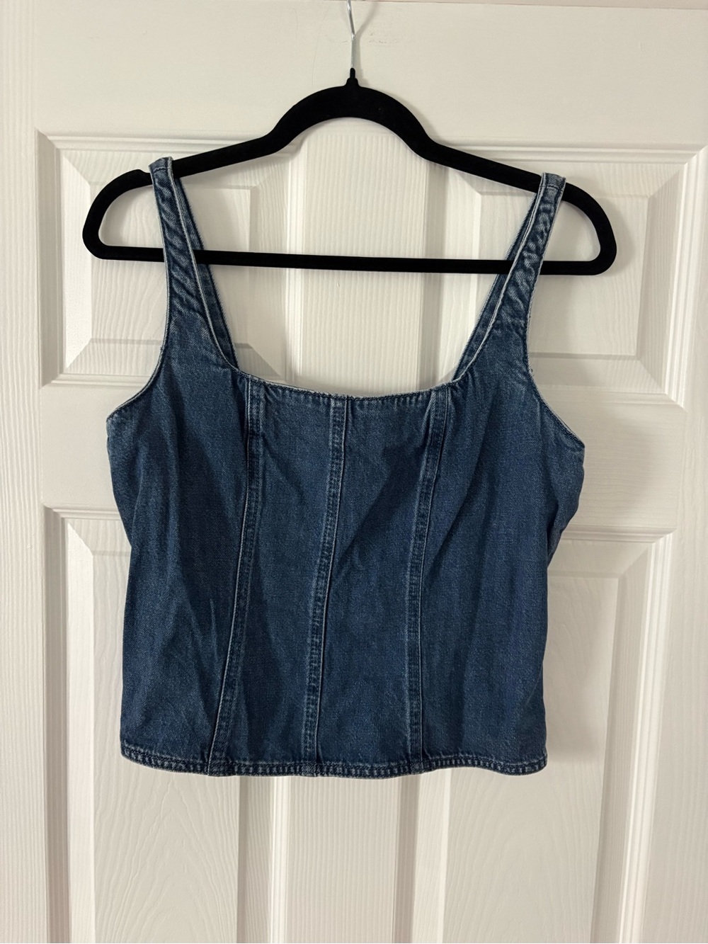 LOFT Denim Square-Neck Tank Top - Blue
